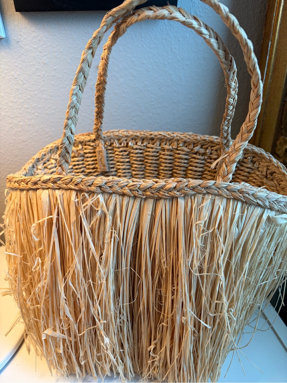 H&M Natural Straw Raffia Fringe Tote NWT - Picture 4 of 5